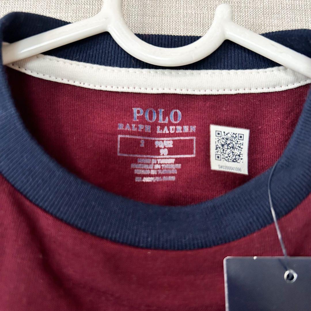 新作◇ラルフローレン ポロベア ロゴコットンTシャツ えんじ 2T