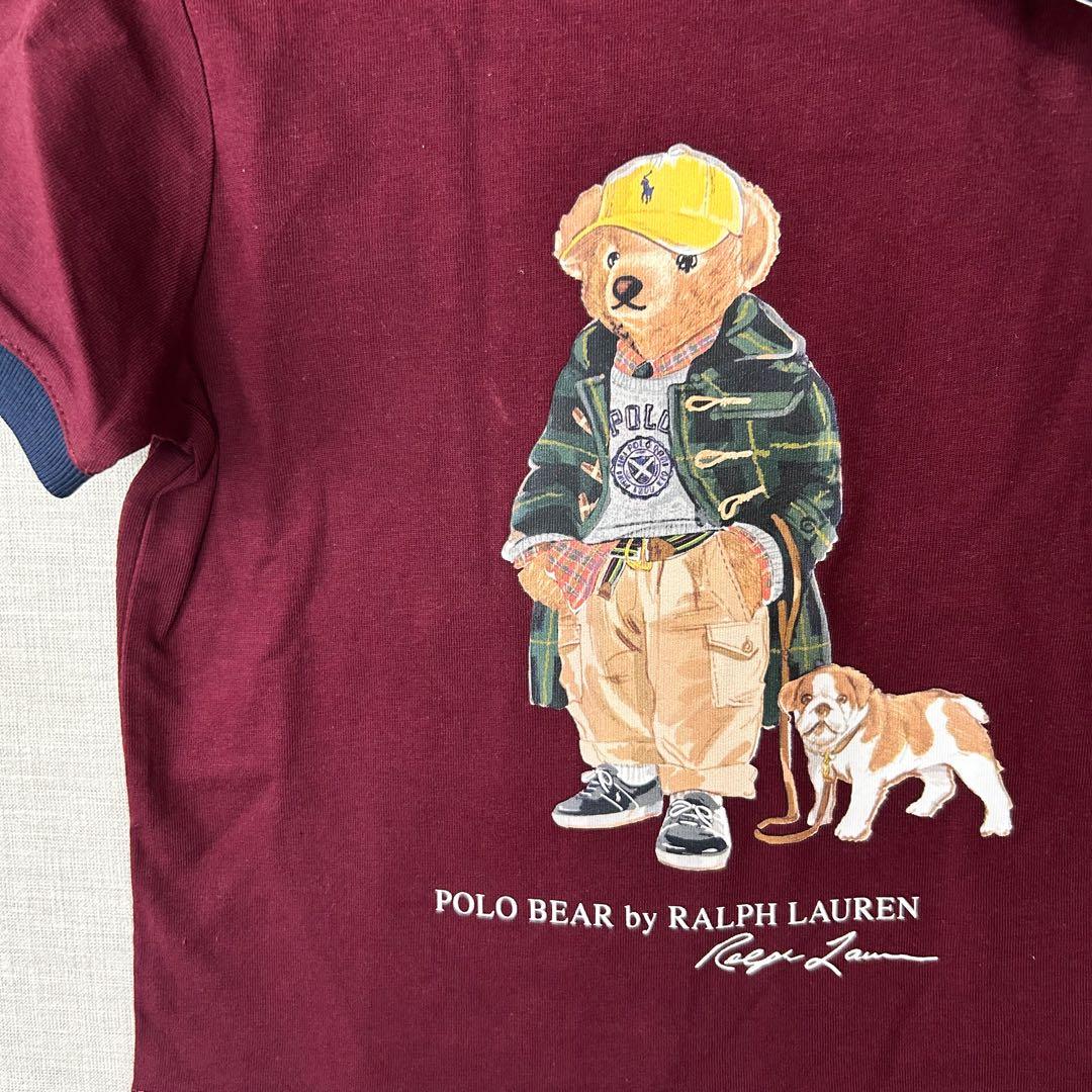 新作◇ラルフローレン ポロベア ロゴコットンTシャツ えんじ 2T