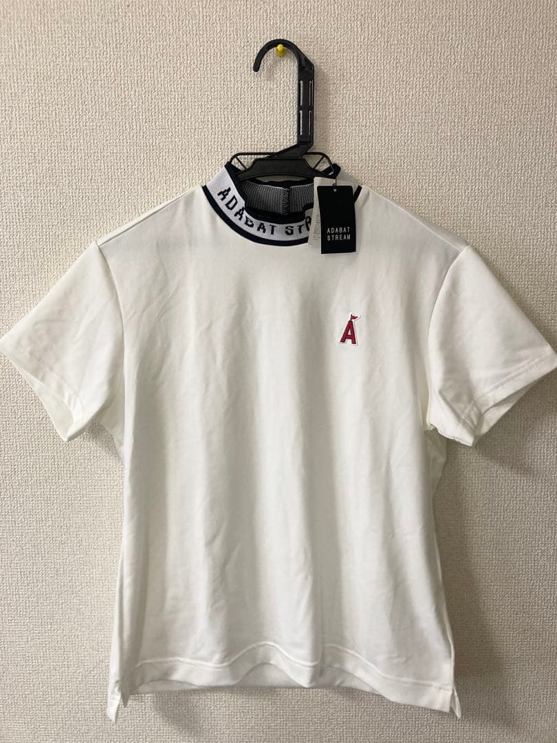 新品タグ付き★アダバットストリーム白LサイズストレッチモックネックT