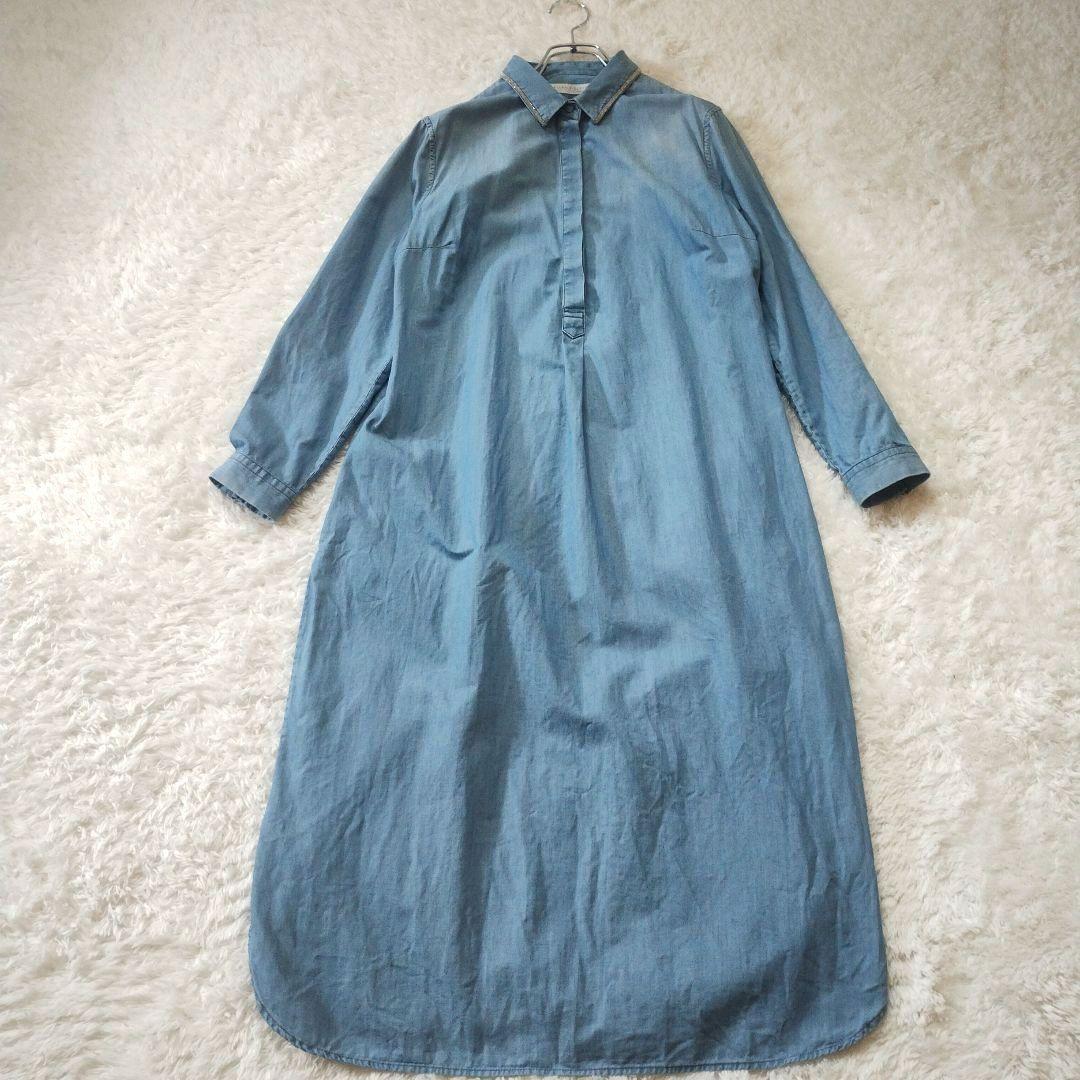希少★ファビアナフィリッピ　モニーレ　ダンガリー長袖ワンピース　青　カシミヤ混