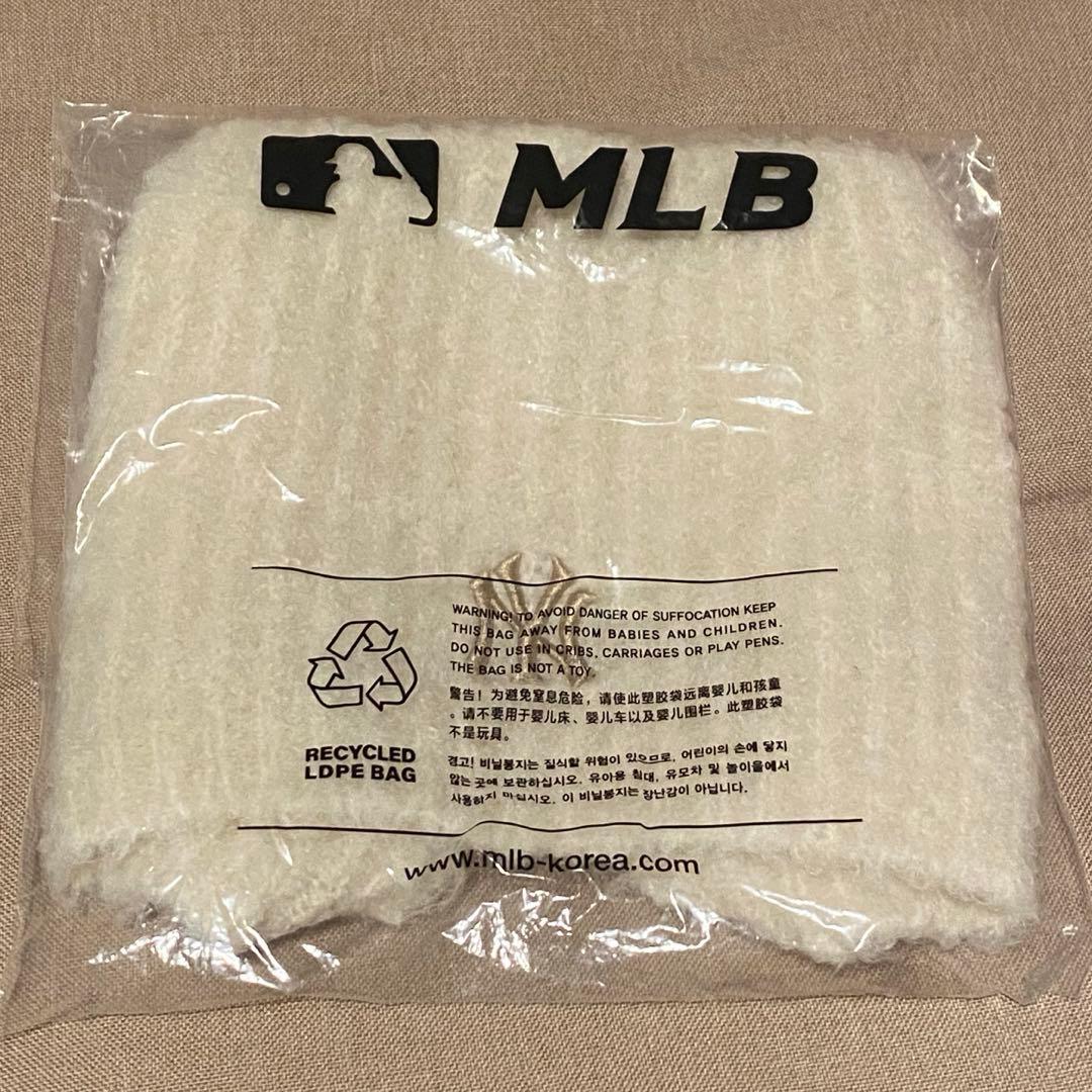 韓国限定 MLB 猫耳 ミャオン ビーニー 紐付 ホワイト 白