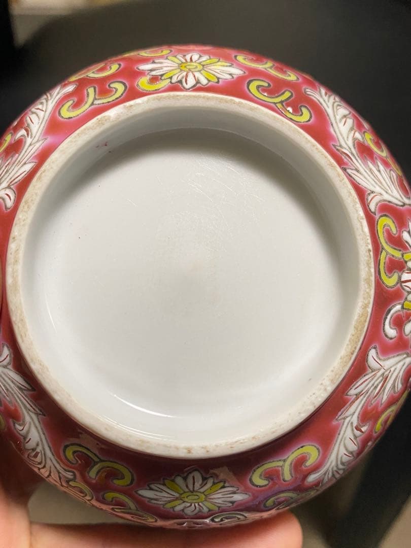 清代　中国美術　景徳鎮窯　粉彩唐花蝶喜文字文碗　２客　箱付き　唐物　古玩