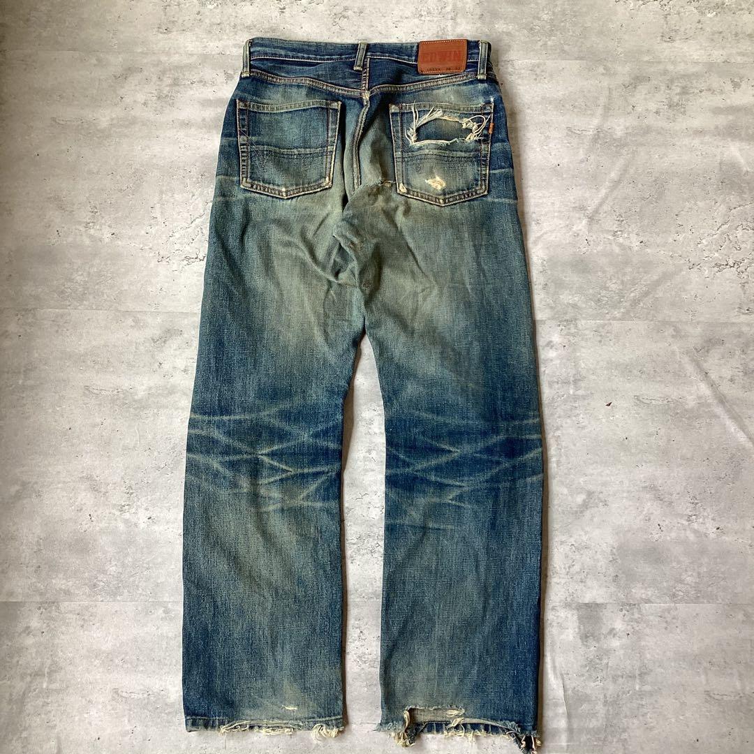 EDWIN505 エドウィン　デニムパンツ　ダメージデニム　ストレート　ブルー