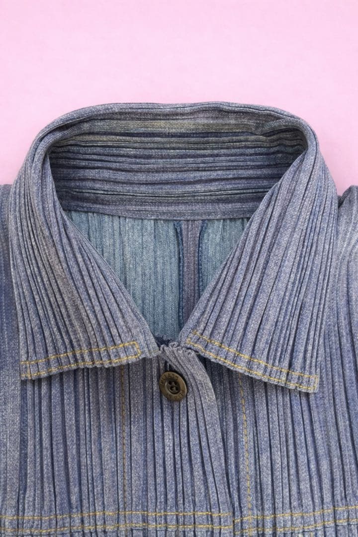 PLEATS PLEASコットン混 デニム風長袖シャツ トップス インディゴ 3