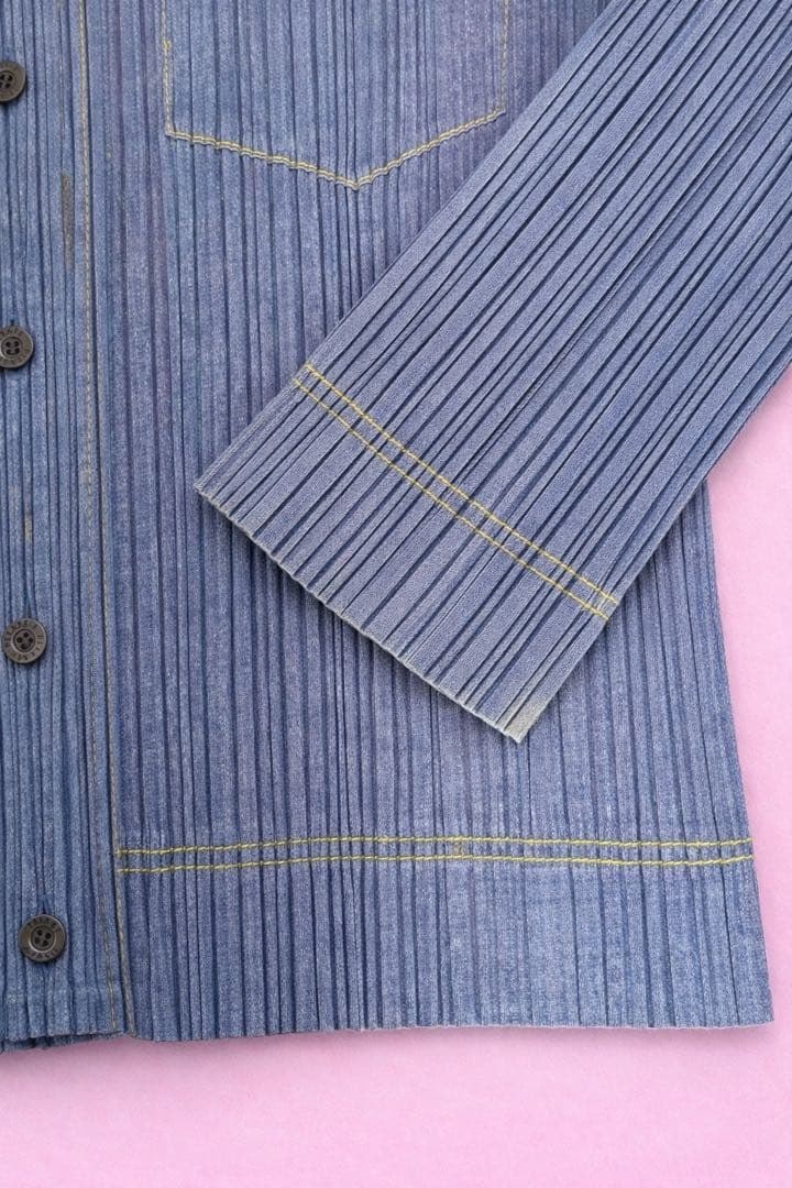 PLEATS PLEASコットン混 デニム風長袖シャツ トップス インディゴ 3