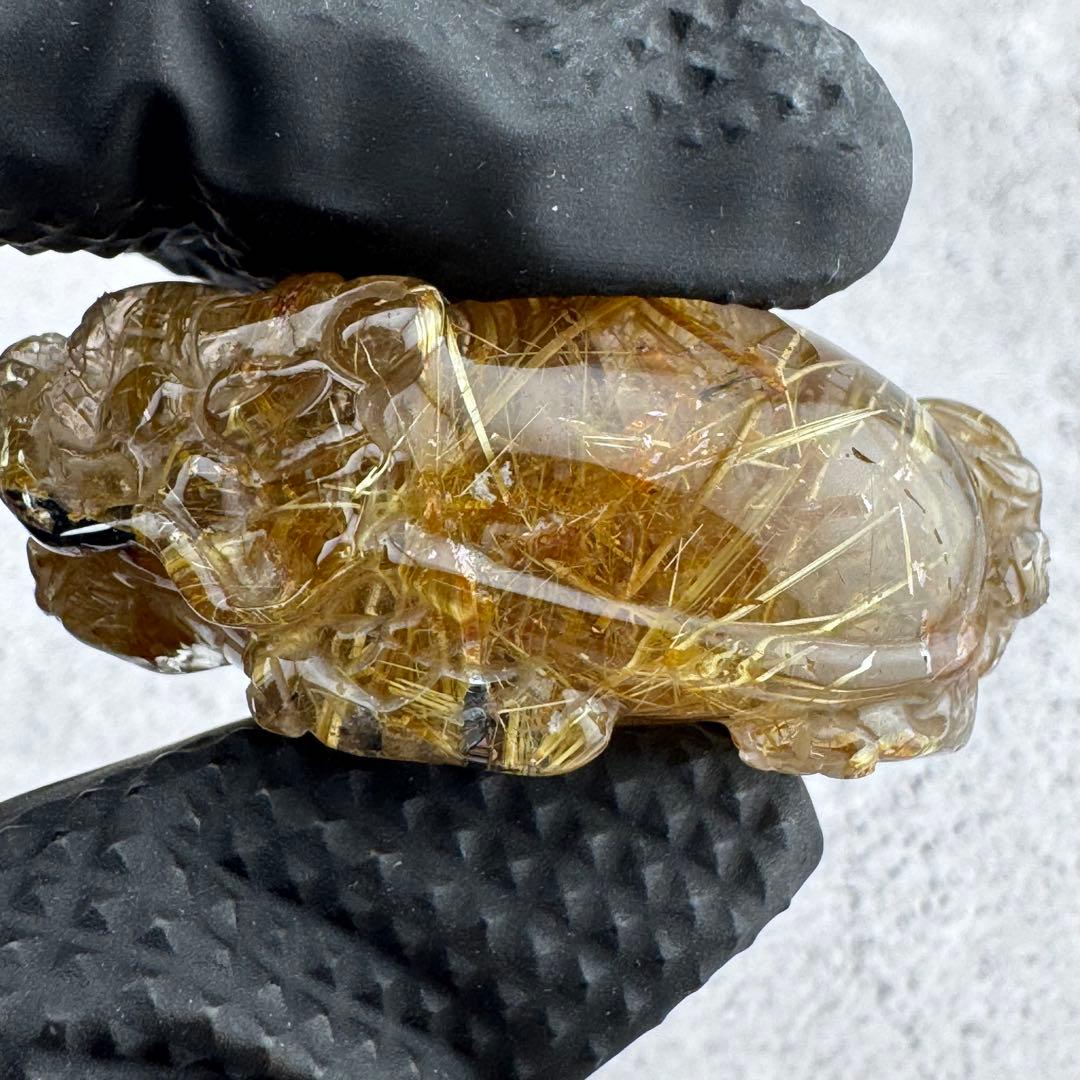 T-24天然タイチンルチル手彫り龍亀ゴールドルチル 金針水晶 ロングイ開運