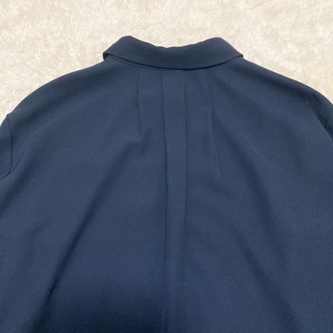 未使用級✨トーナル スカーフタイ ドッキングシャツ ブラウス ネイビー 38