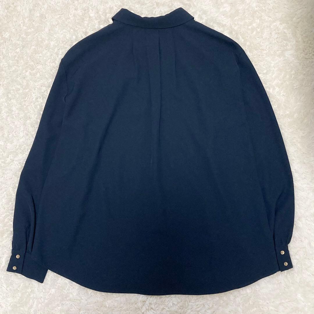 未使用級✨トーナル スカーフタイ ドッキングシャツ ブラウス ネイビー 38