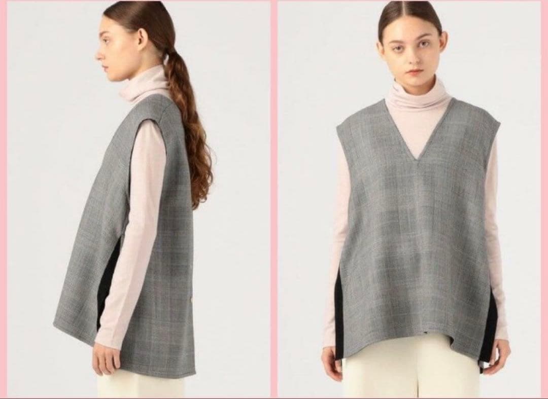 トゥモローランドコレクション　ウールシルク　ブロックチェック　ジレ