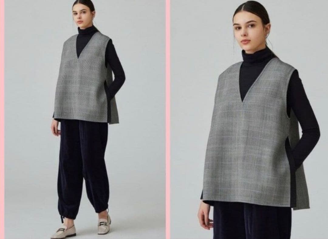 トゥモローランドコレクション　ウールシルク　ブロックチェック　ジレ