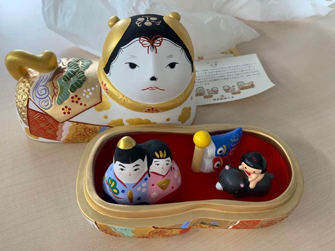 廃盤品 須はら飾り 須原陶芸 犬筥 金彩 端午の節句 五月人形 鯉のぼり 雛人形