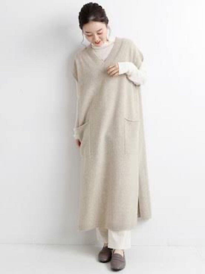美品 IENA イエナ カシミヤ混 Vネック ロングニットベスト ジレ