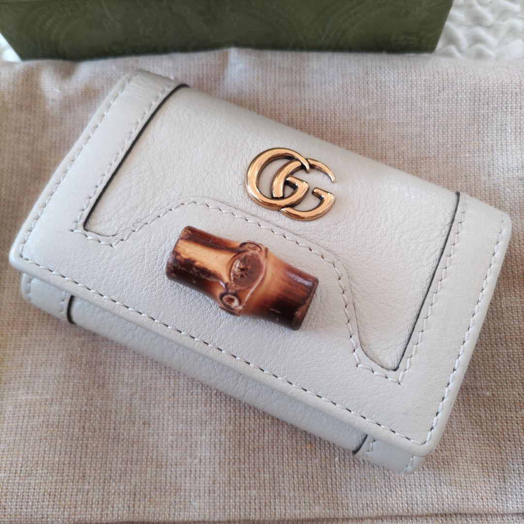 GUCCグッチIマーモントバンブーレザーキーケース牛革キーホルダーGGマーク牛皮