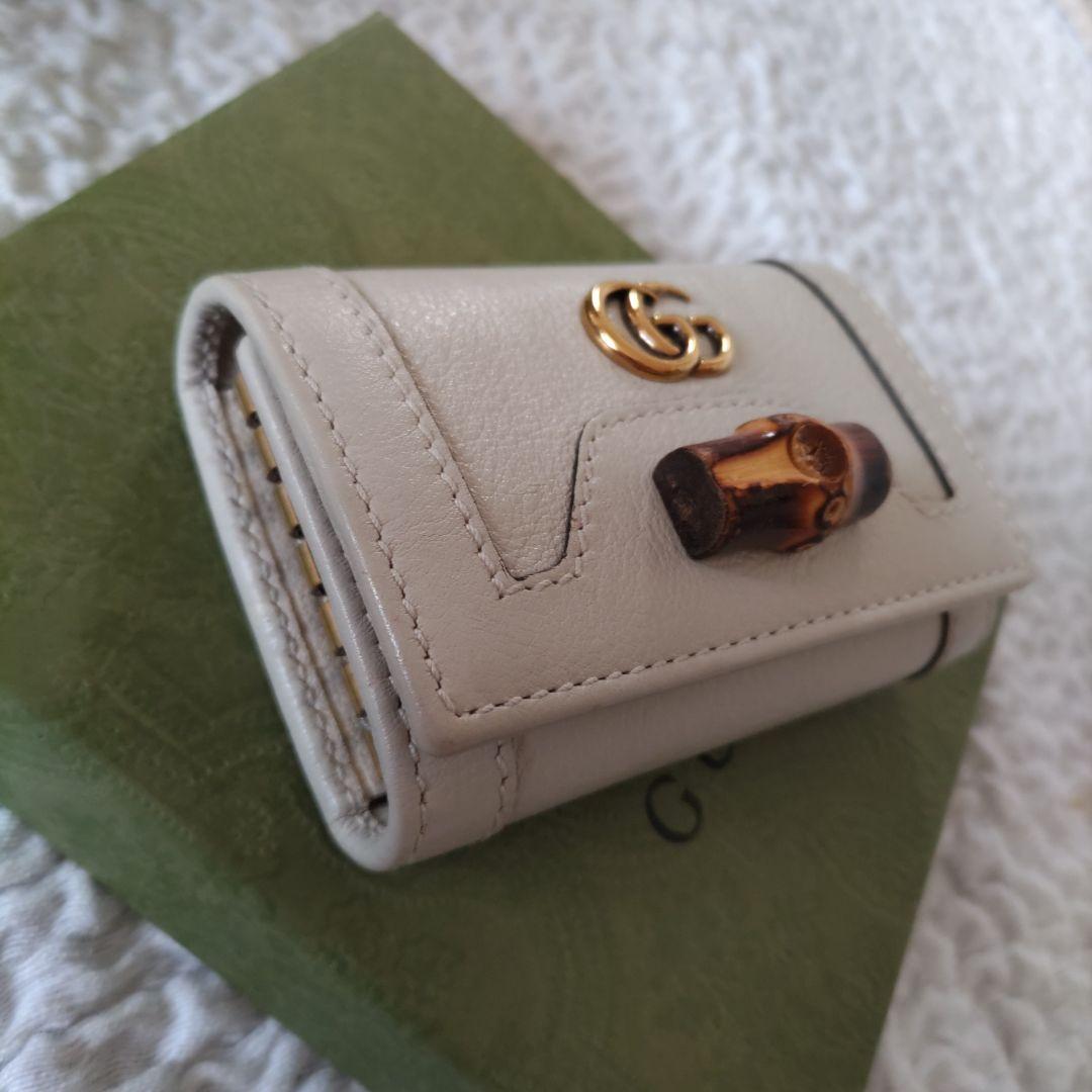 GUCCグッチIマーモントバンブーレザーキーケース牛革キーホルダーGGマーク牛皮