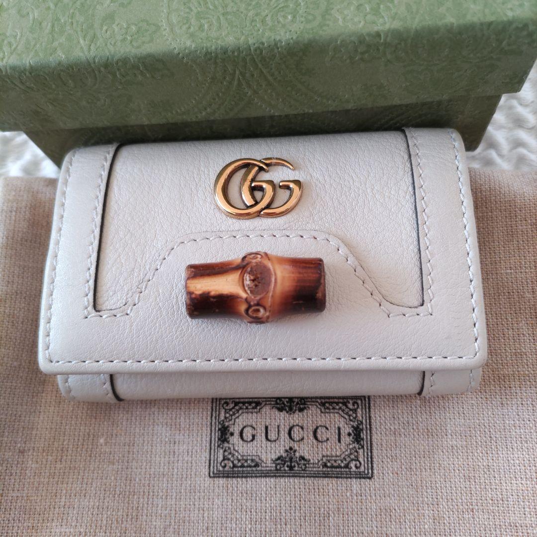 GUCCグッチIマーモントバンブーレザーキーケース牛革キーホルダーGGマーク牛皮