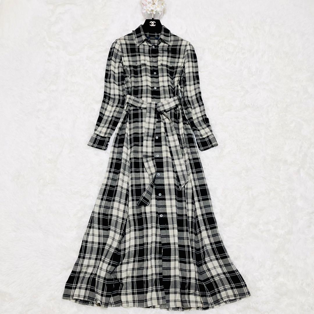 売約済　ポロラルフローレン　チェックロングワンピース　黒　2 羽織