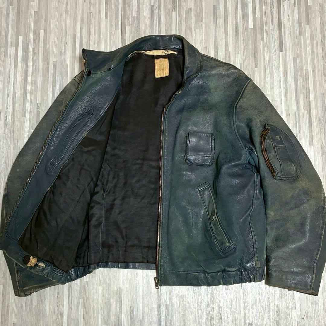 当時物✨70s フランス空軍　パイロットレザージャケット ネイビー　L相当
