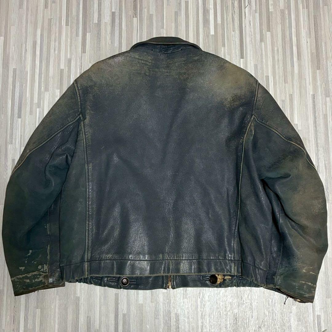 当時物✨70s フランス空軍　パイロットレザージャケット ネイビー　L相当