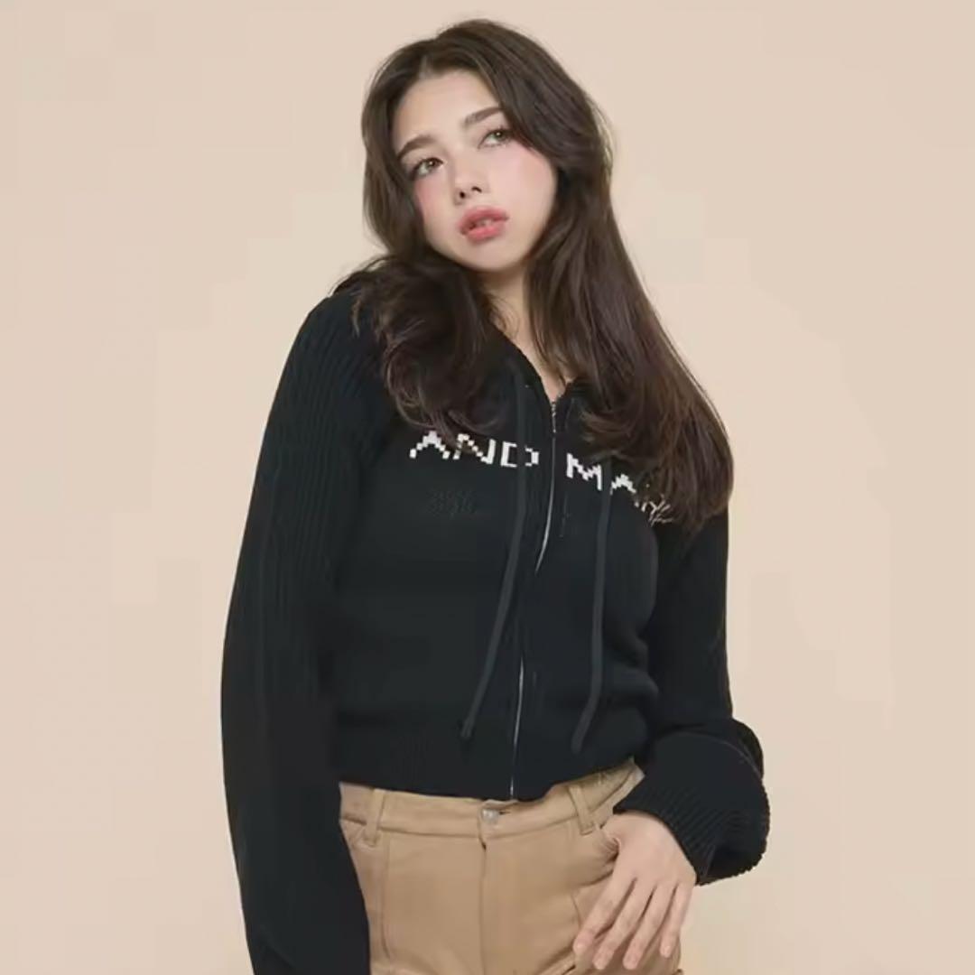 トップス andmary Jeniffer knit hoodie black