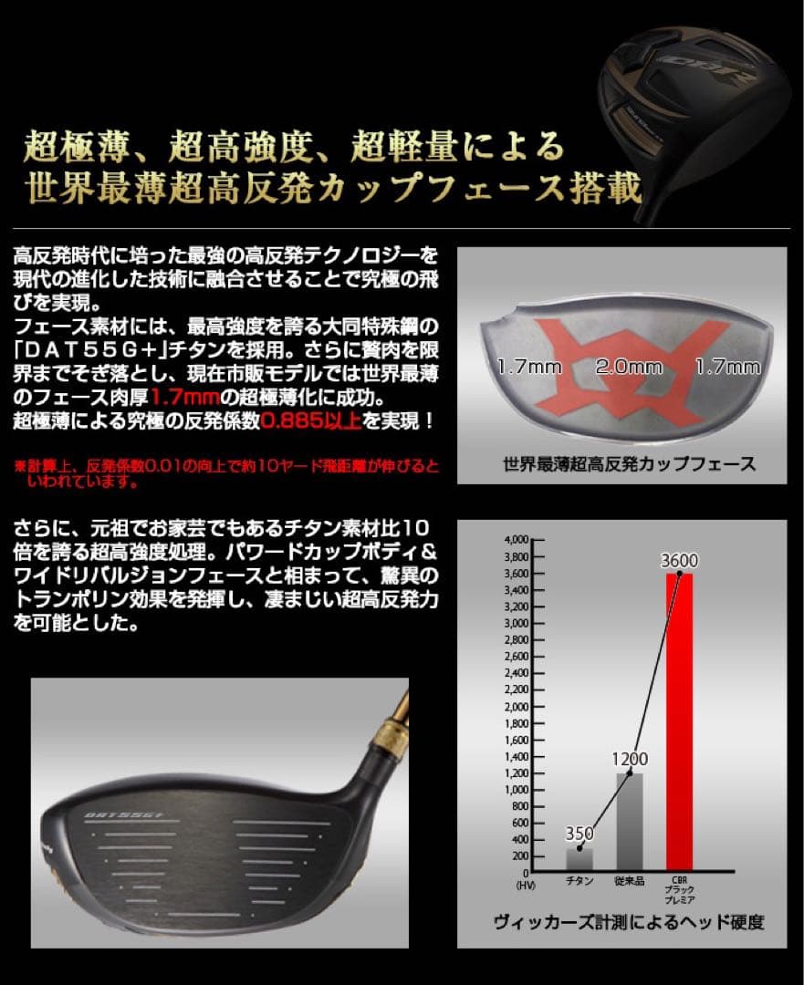 世界最高反発＋三菱ドラコン飛匠で55Yアップ☆ワークスゴルフ CBRプレミア