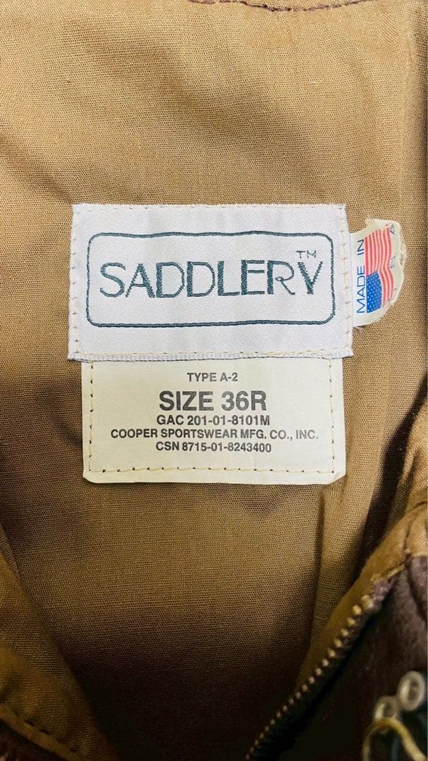 SADDLERY A-2 レザーフライトジャケット 36R ヴィンテージ
