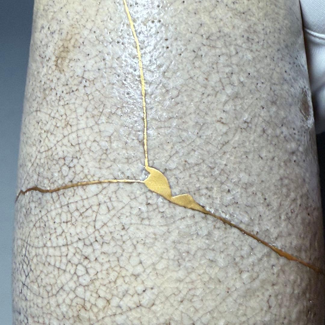 江戸時代　織部沢瀉文　花瓶　徳利　古美術　桐箱付　蒐集家旧蔵品　高19.5cm