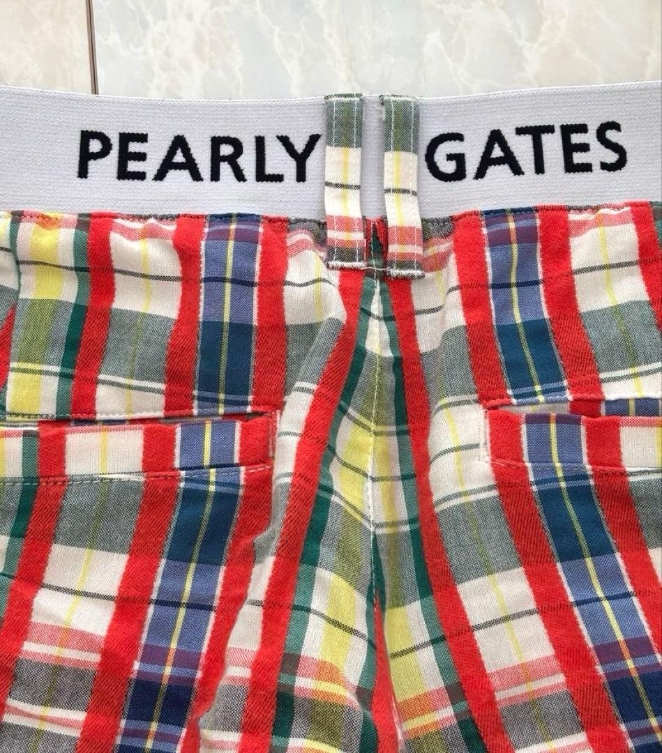 美品　PEARLY GATES ゴルフハーフパンツ 4 チェック柄 レッド系