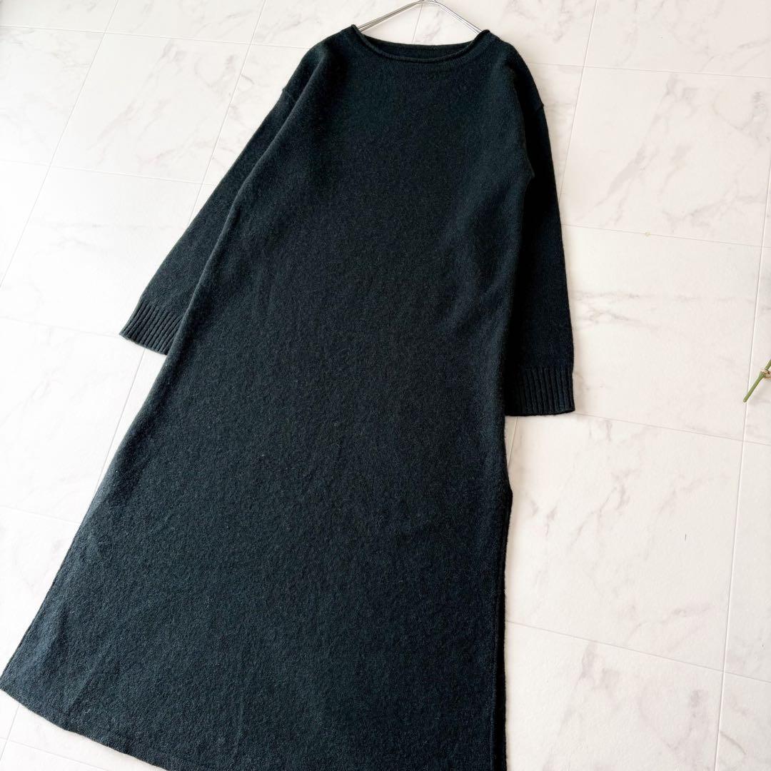 極美品✨《ハウスオブロータス》ヤク100% マキシ丈ニットワンピース 深緑