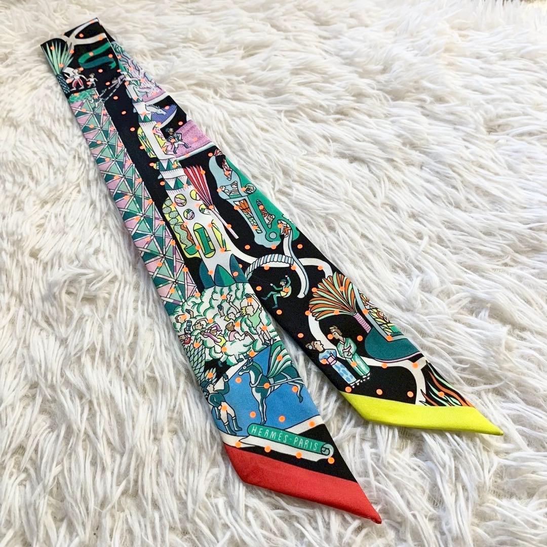 HERMES　エルメス　万国博覧会　ツイリー　リボンスカーフ　素材タグ付き