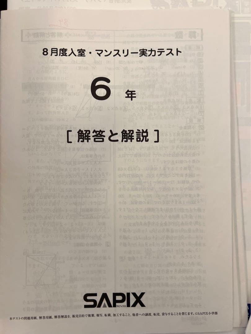 2024年SAPIX 6年生 テスト解答と解説集(全部12回分)