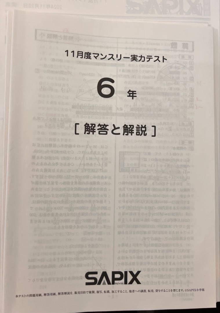 2024年SAPIX 6年生 テスト解答と解説集(全部12回分)