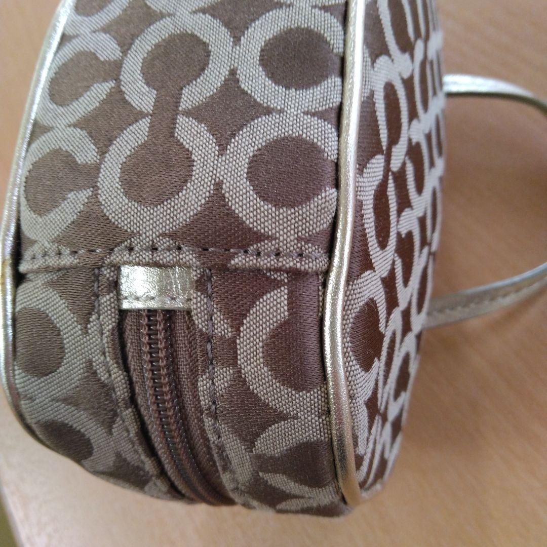 【COACH】花モチーフ シグネチャー 化粧ポーチ ハンドル付き ベージュ　美品