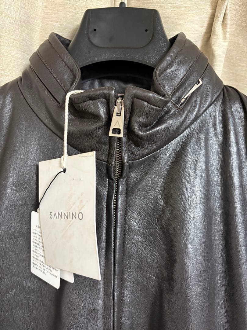 かず美品 SANNINO コンビレザージャケット 50 ブラウン