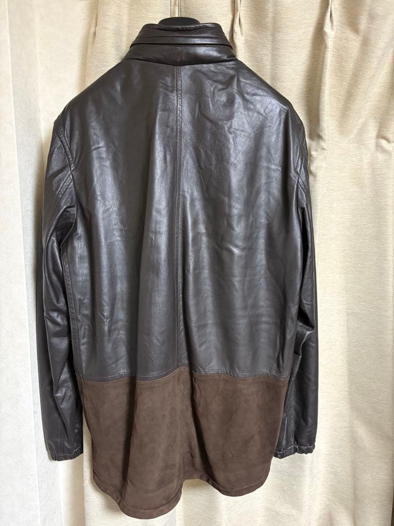 かず美品 SANNINO コンビレザージャケット 50 ブラウン