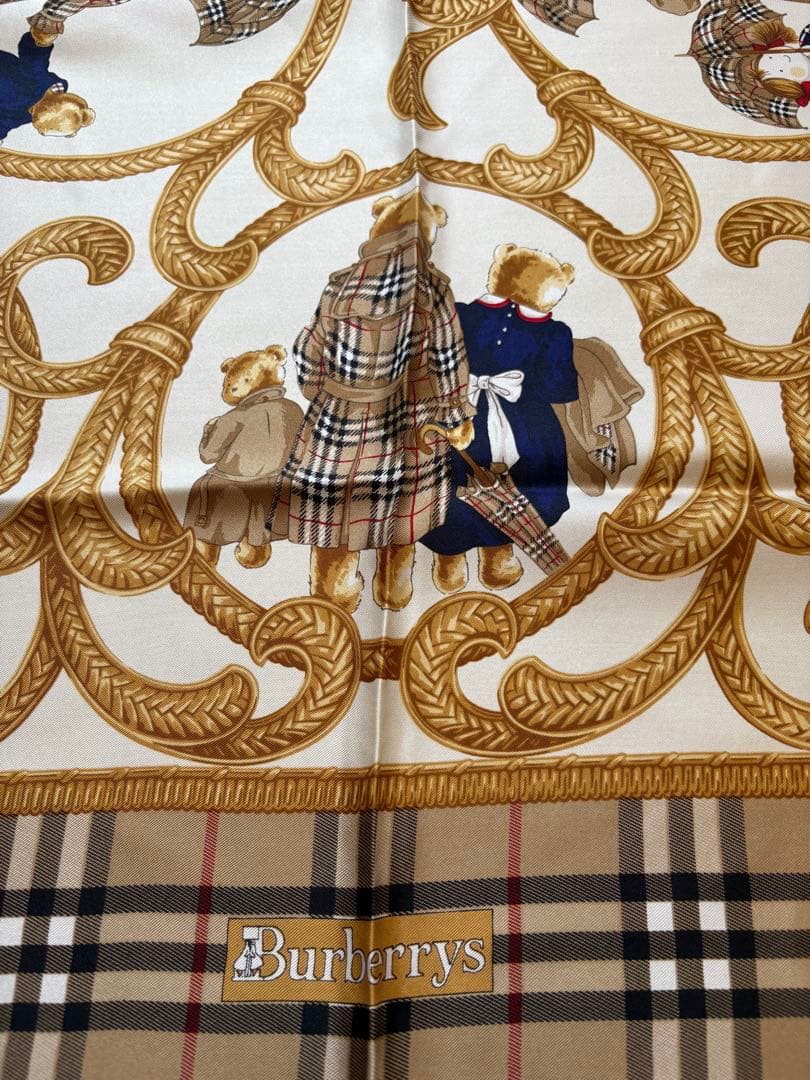 【超美品】Burberrys シルクスカーフ クマ柄