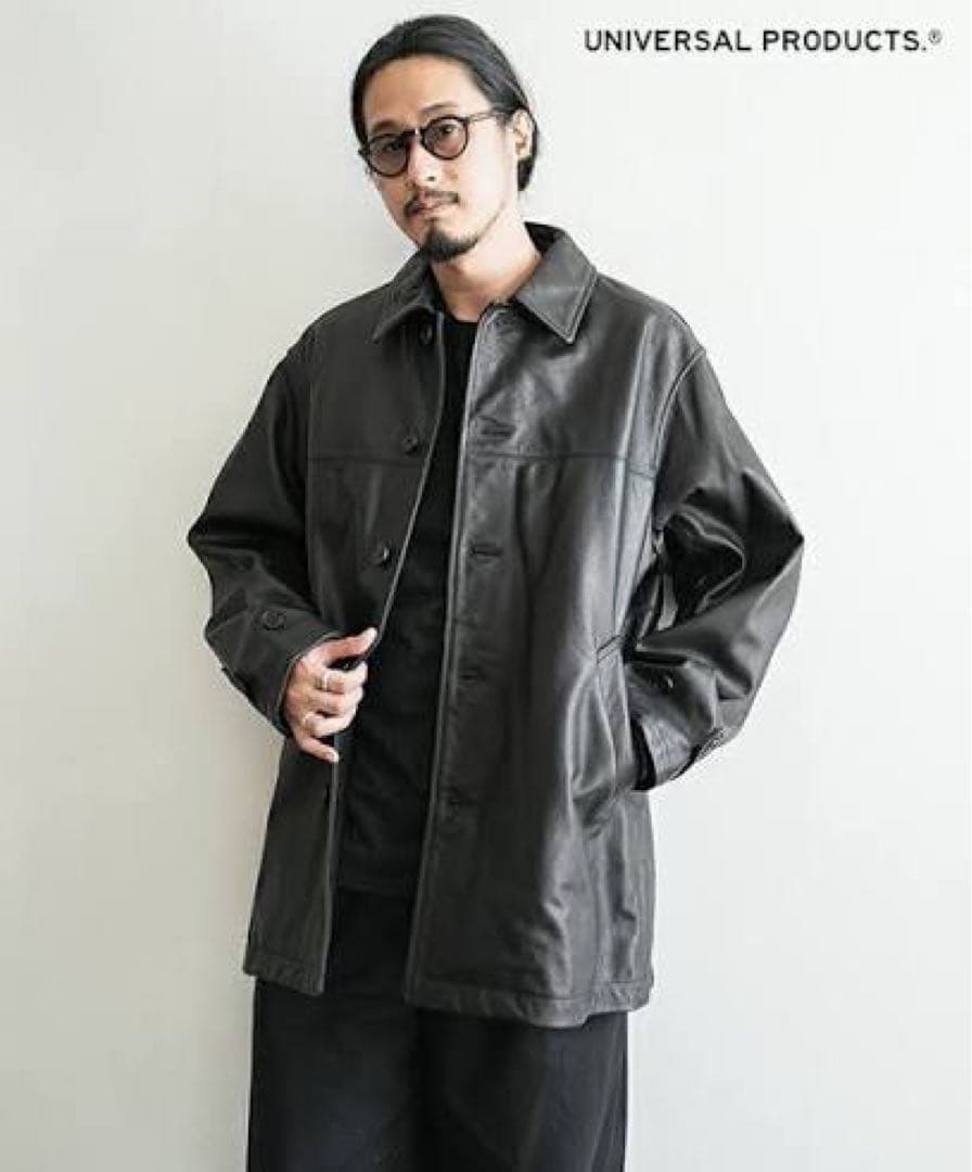 UNIVERSAL PRODUCTSレザーカーコート BLACK