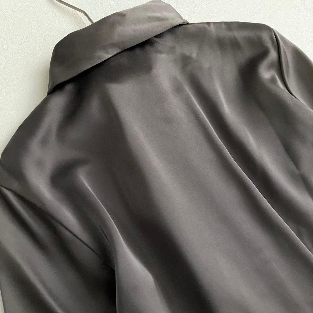 theory luxe サテンシャツワンピース　ボウタイ　比翼ボタン　38