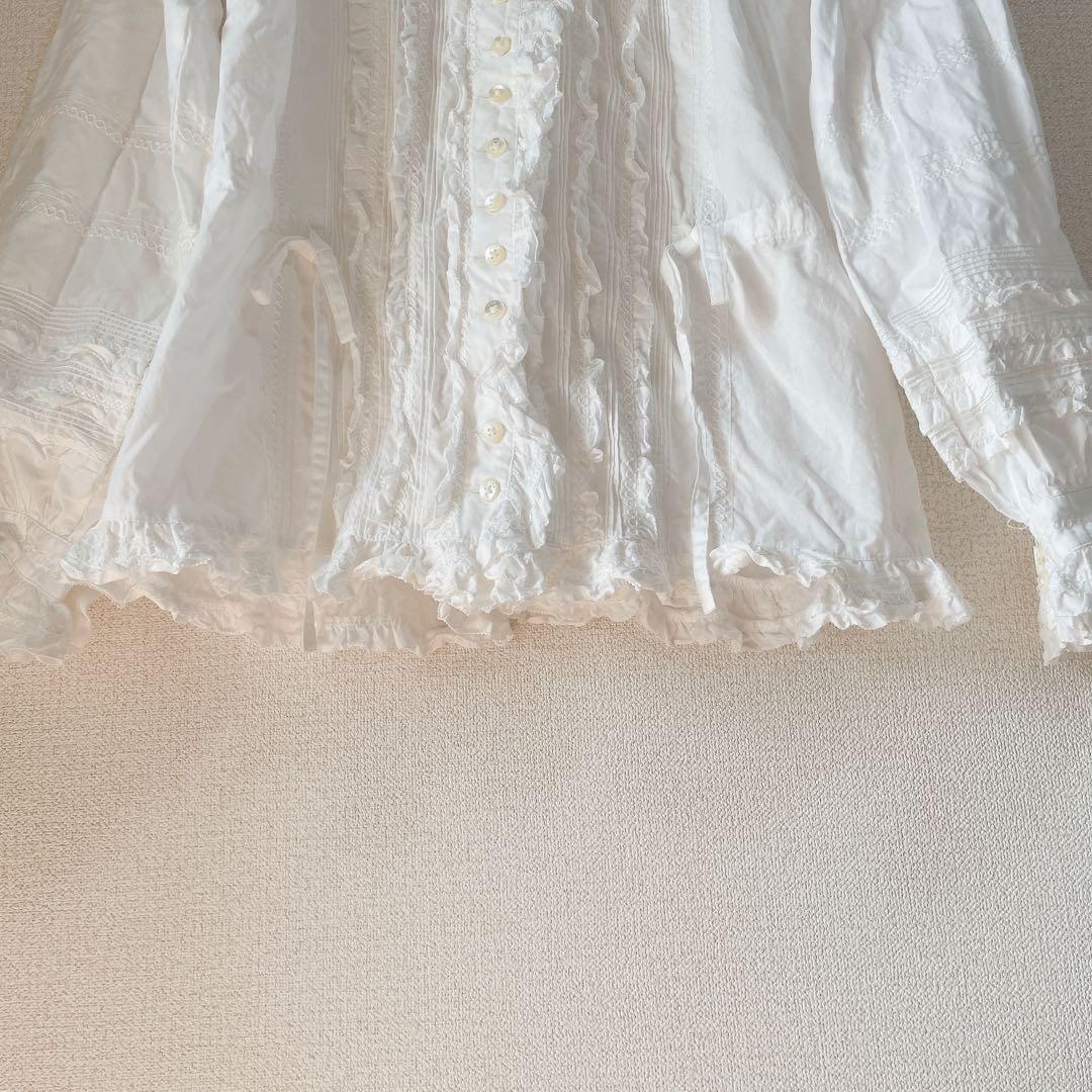 【高級】PINK HOUSE ブラウス　フリル　ピコフリルいっぱい　ホワイト　綿