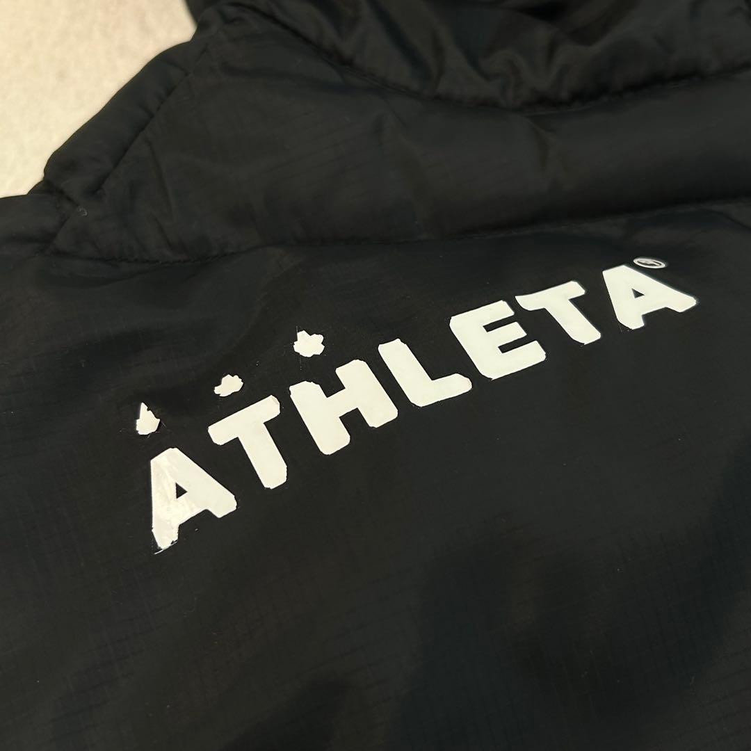 【ATHLETA】フーディダウンジャケット 異素材切替 防寒 黒 M フットサル