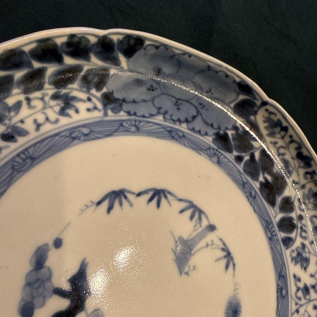 古伊万里　染付牡丹唐草文皿　7寸　無傷完品