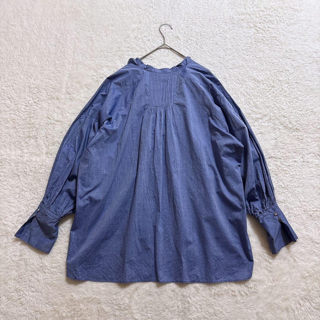 [美品]curensolosy シャンブレーフリルブラウス ブルー F