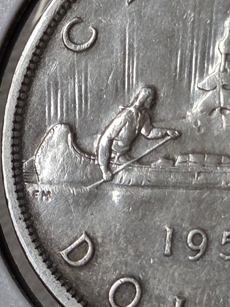 (稀少なバラエティ)　カナダ連邦　エリザベス2世　1 ドル銀貨　1957