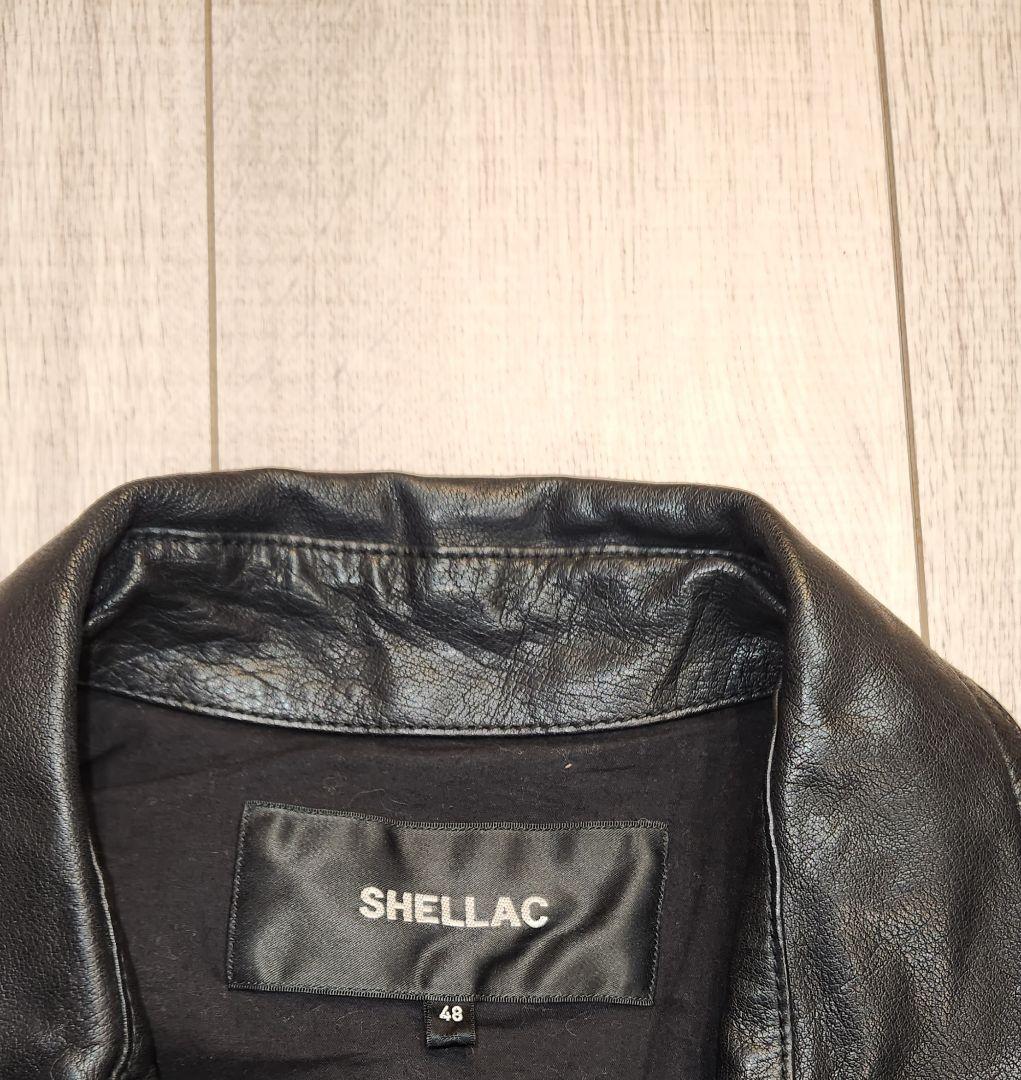 美品SHELLAC超美ライン本革シャツ黒レザージャケット48シェラック