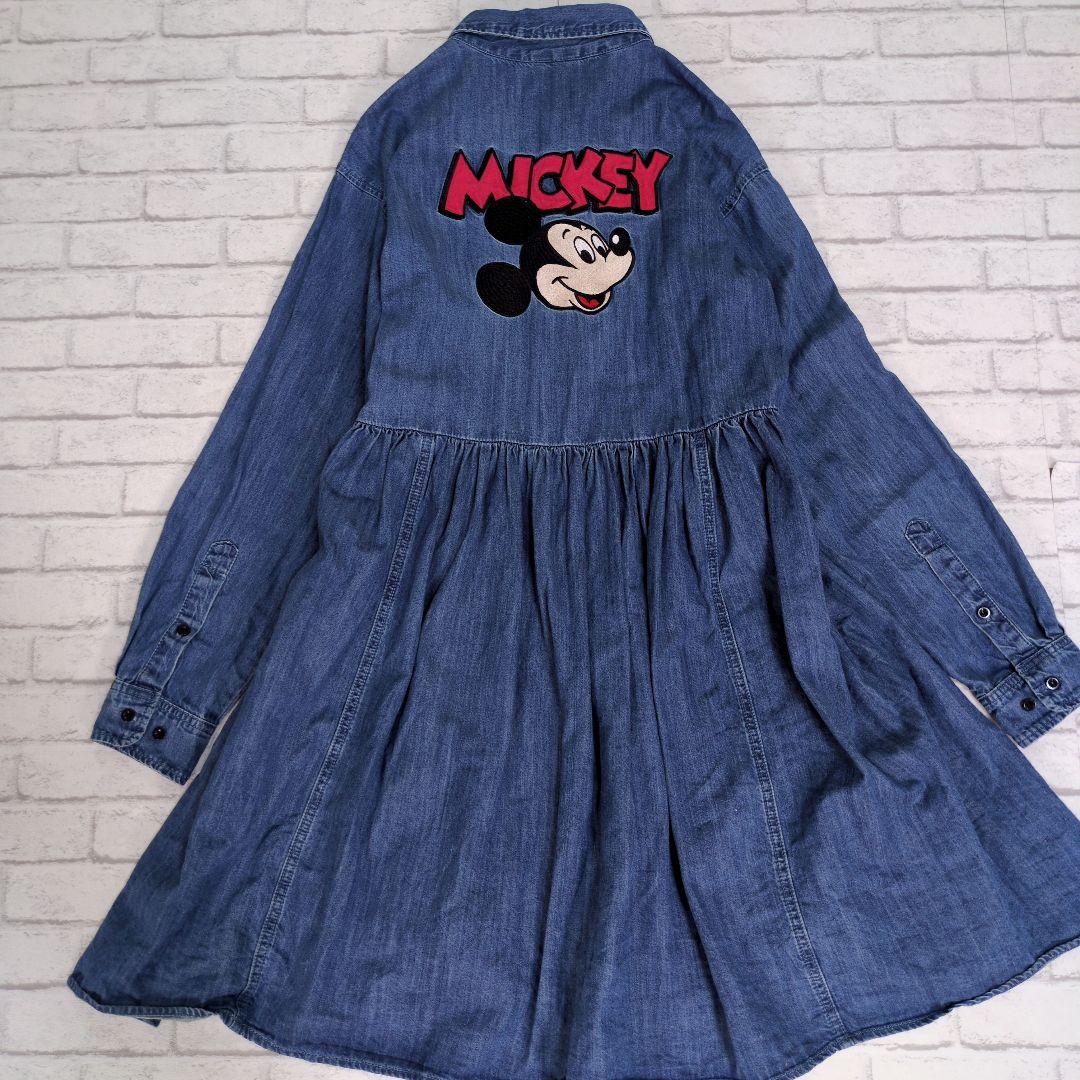 LAZYOAF Disney コラボ　デニムシャツワンピース　フレア　プリーツ