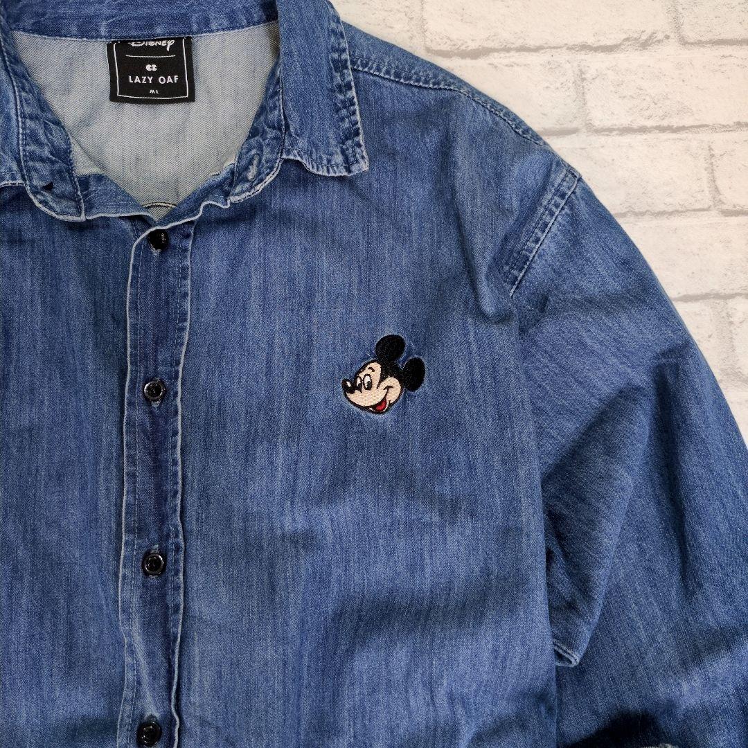 LAZYOAF Disney コラボ　デニムシャツワンピース　フレア　プリーツ