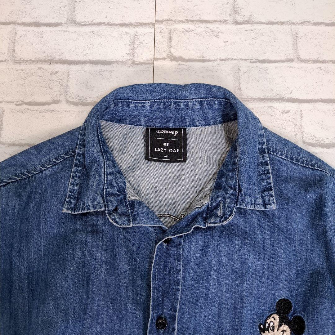 LAZYOAF Disney コラボ　デニムシャツワンピース　フレア　プリーツ