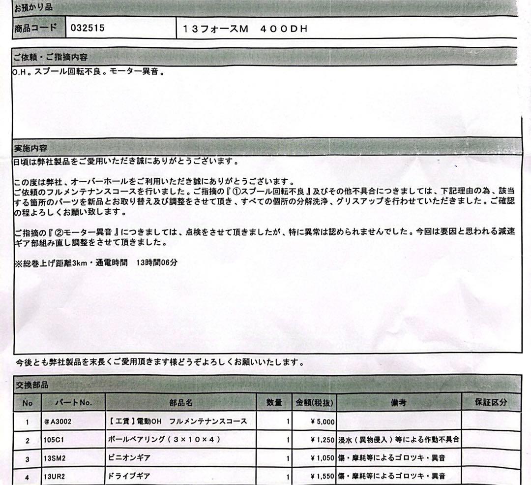 【OH後未使用】シマノ 13 フォースマスター 400DH【実釣3km】
