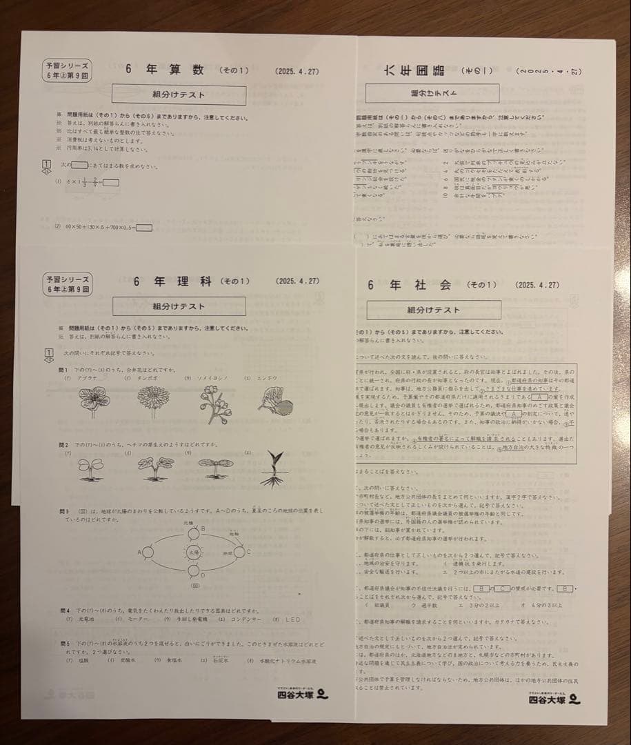 2025年度6年生　組分けテスト　合不合判定テスト（1年度分）
