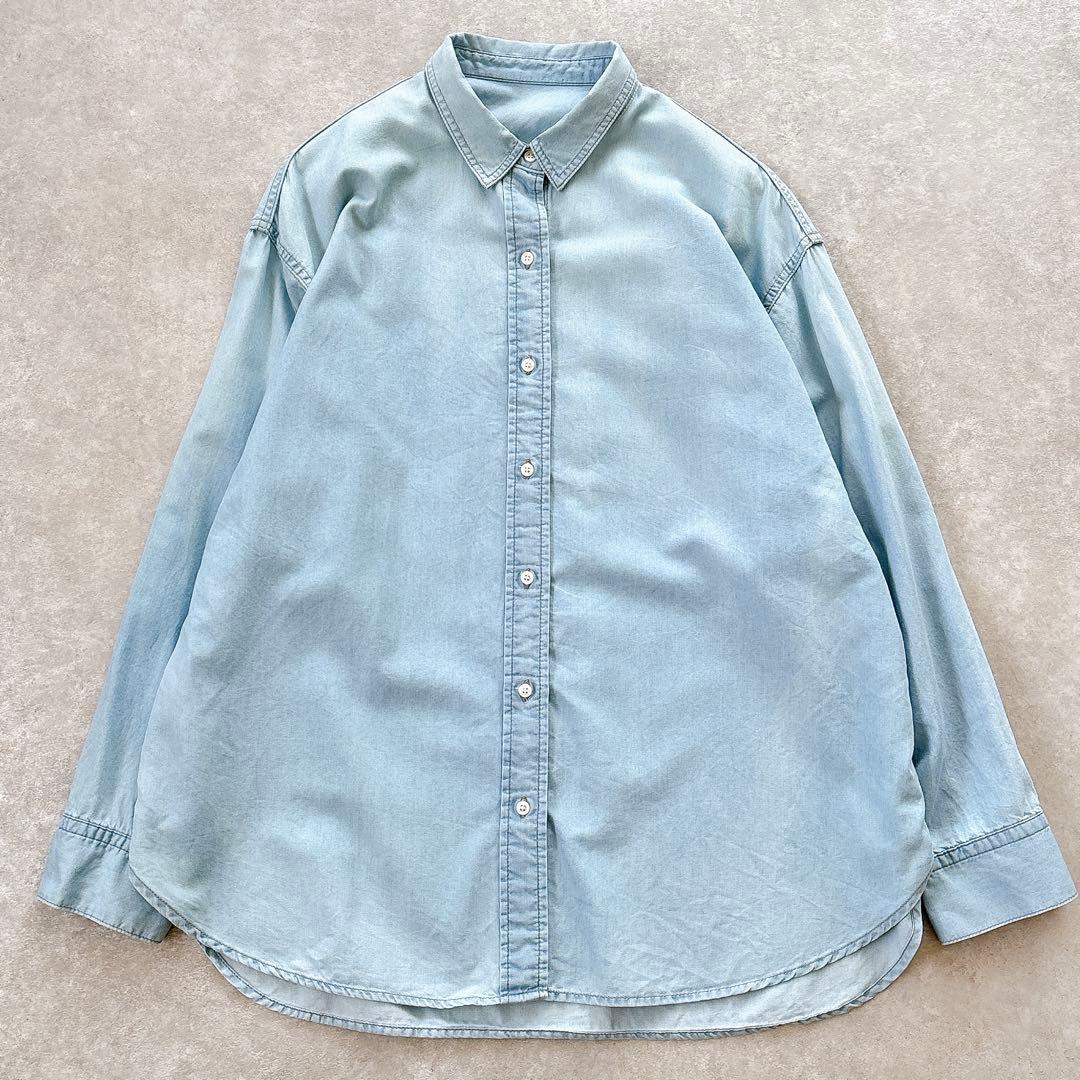 美品 ラウンジドレス デニム刺繍シャツ 羽織 サックスブルー オーバーサイズ