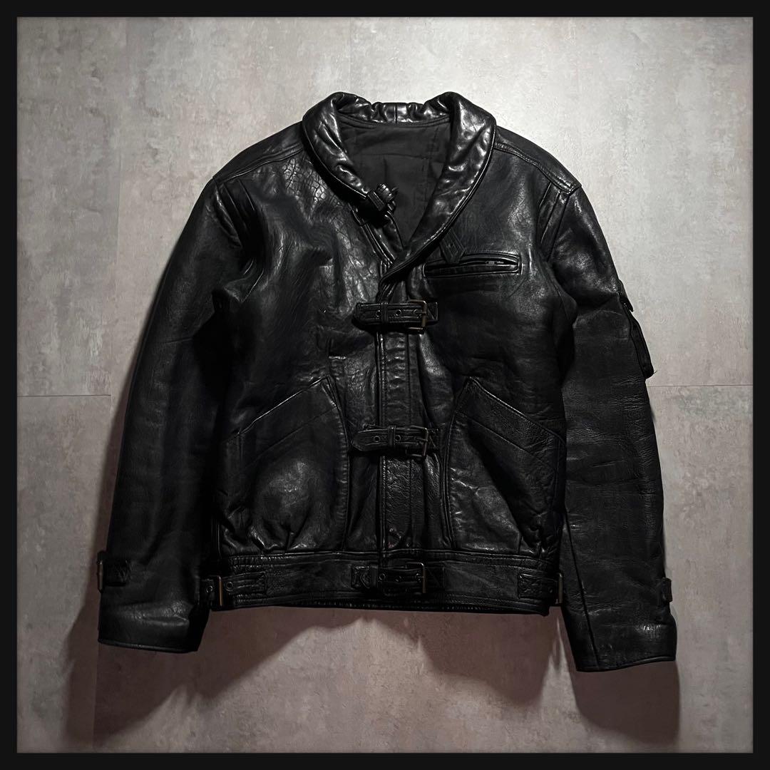 80-90's vintage レザージャケット ファイヤーマンジャケット 黒